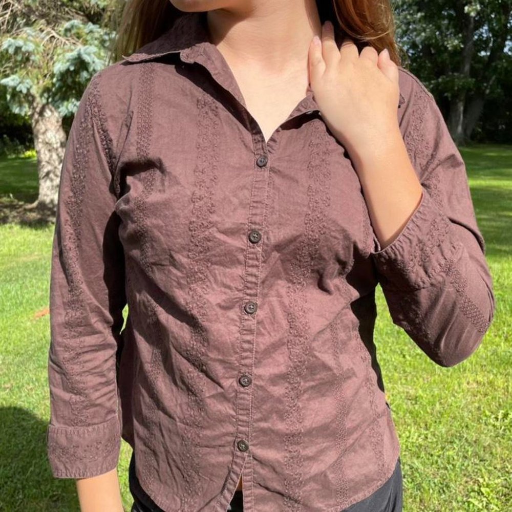 brown button up y2k fairy core grunge collared shirt -bella swan twilight vibes